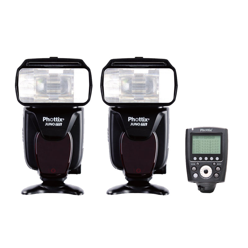 Phottix 2x Juno TTL Flash & Odin II TTL Transmitter for Canon Combo set