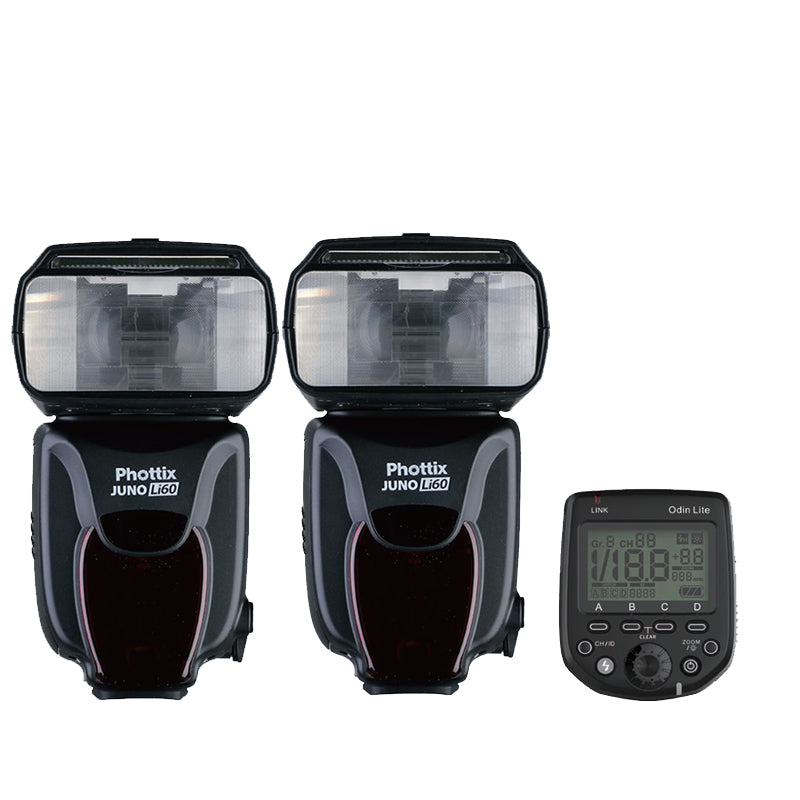 Phottix 2x Juno LI60 Lithium Battery Flash & Odin Lite Transmitter Combo set
