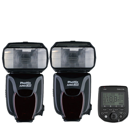 Phottix 2x Juno LI60 Lithium Battery Flash & Odin Lite Transmitter Combo set