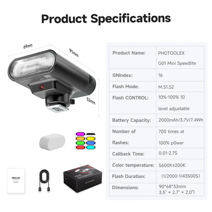 Photoolex Mini Speedlite G01 Hotshoe Flash